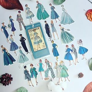 Vintage Fashion, Women In Blue Gowns, 1950s Era, 40 Stickers